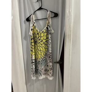Skif Skifo Yellow Green Pink Floral Print Tank Mojo Dress Sz M